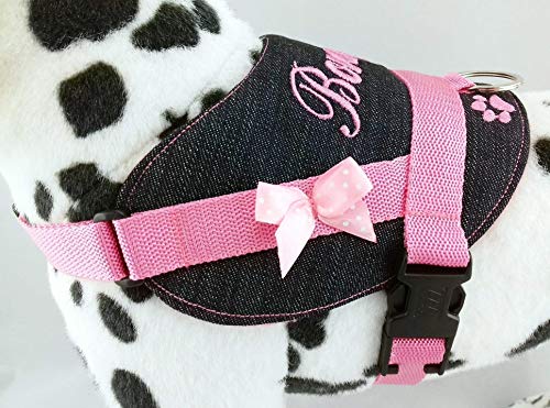 Hundegeschirr S M L XL XXL Brustgeschirr Name bestickt Jeans Rosa für kleine mittelgröße und große Hunde mehrere Farben