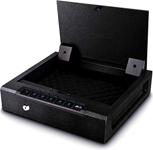 Gun Safe for 2 Pistols,Quick Access Handgun Safe for Home,Hand Gun Safe Firearm Case Box - Upgraded Keypad/Key Access,Silent Mode,Rugged Construction,Auto Open Lid-PIN Code Version Cover