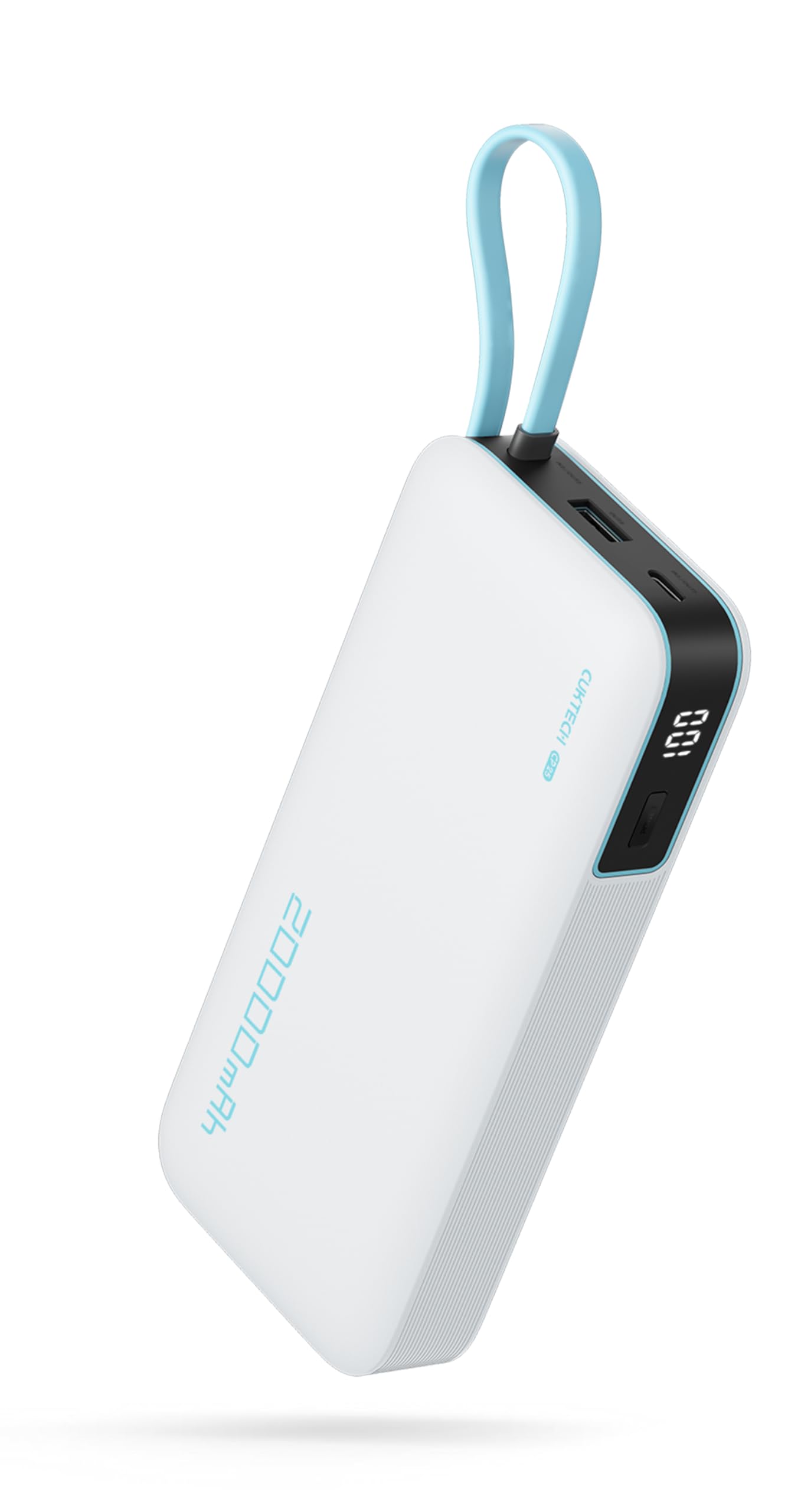 CP25 Power Bank, 20000mAh 55W Portable Travel Charger Built-in USB C Cable, Fast Charging Battery Pack for Xiaomi, Redmi, Poco, iPhone, Samsung, Honor, Switch, etc (White)