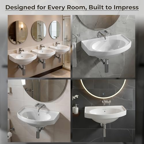 Image of Plantex Ceramic Wallmount Basin for Bathroom /Wall Hung Wash Basin with 10 Years Glaze Warranty by Plantex /Small Basin /Sink for Bathroom (White - 18 X 12 X 8 Inch)