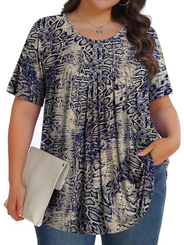 Image of Tencede Womens Plus Size Tops Tunic Short Sleeve Crew Neck Shirts Casual Soft Blouse 1X-5X