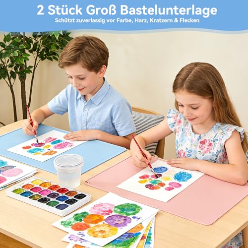 2 Stück Malunterlage für Kinder 60x40cm Bastelunterlage Silikonmatte Groß Bastelunterlage Kinder Antihaft mit Erhöhten Kanten, Knetunterlage Kinder Tischset Silikon für Malerei, Handarbeit, Sandkunst