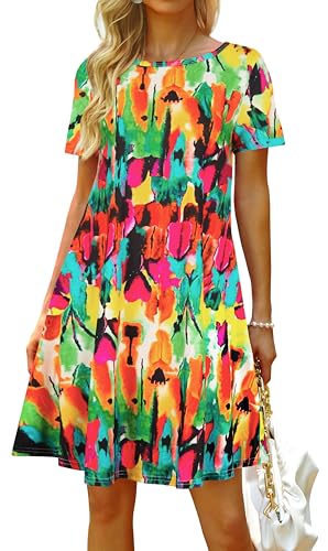 Image of Casual Summer Dresses for Women Beach Sun Dress Short Sleeve Tshirt Dress with Pockets
