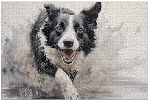 Puzzles en Bois de 1000 pièces, pour Adultes, Majestic Border Collie, Puzzles pour Les Amoureux des Animaux (A ; 1000)