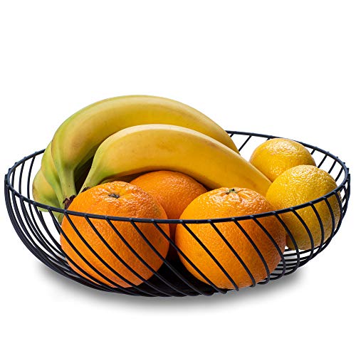 KADAX Obstkorb aus Stahl pulverbeschichtet, Obstschale, dekorativer Drahtkorb, moderner Metallkorb für Obst, Gemüse, Snacks, Zeitung, Bad, Snack-Korb, Design, Fruchtkorb (schwarz, 28cm, rund)