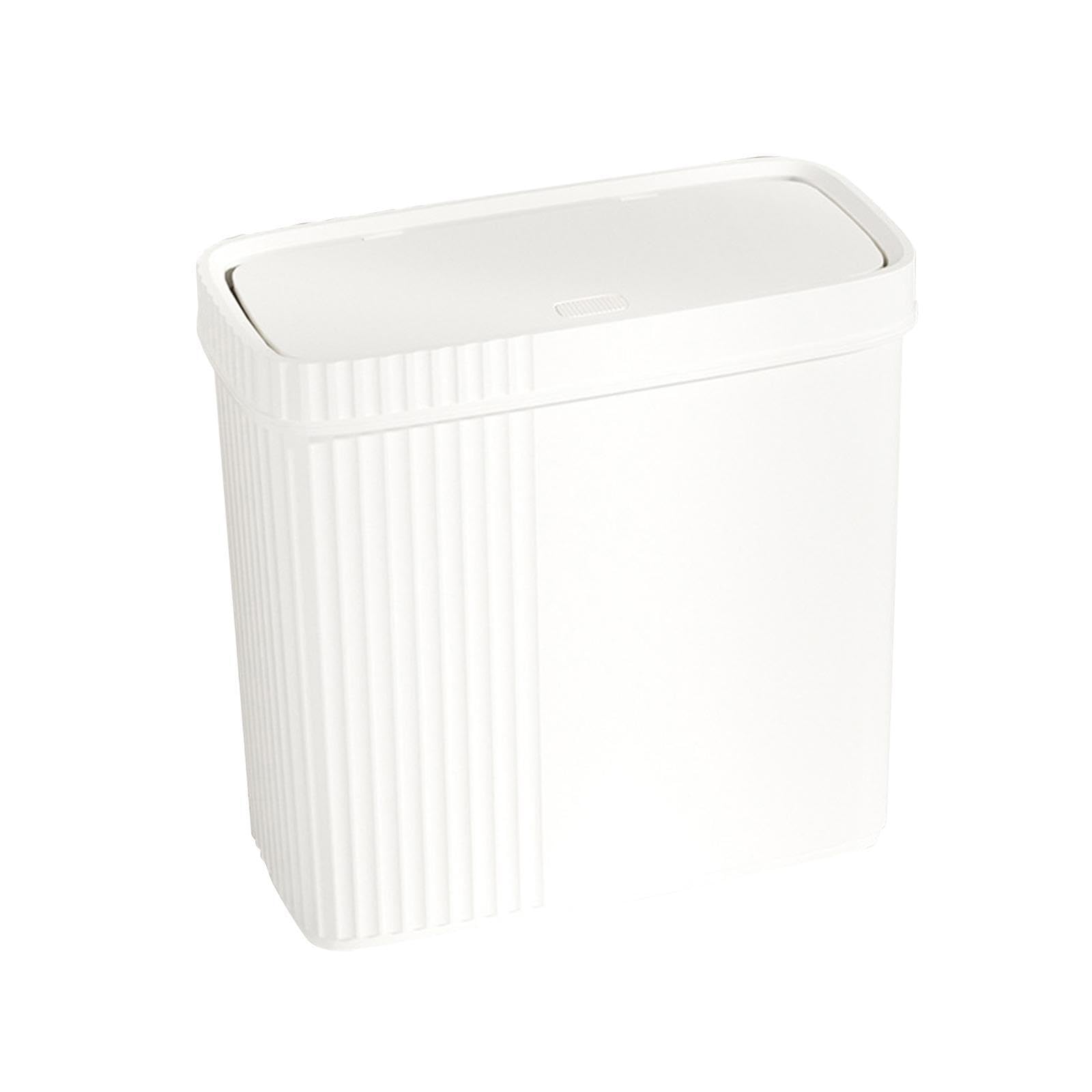 Schmaler Abfalleimer mit Pressdeckel aus PP, geeignet für kleine Räume, leichter Haushaltsmülleimer, Abfalleimer für Wohnzimmer, Küche, Studentenwohnheim, Weiß, 28 x 13.5 x 27.3 cm