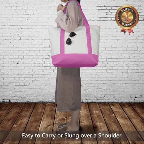 Image of TOPDesign 1-Pack Canvas Tote Bag with an External Pocket, Reusable Grocery Shopping Bag, Top Zipper Closure, Daily Essentials (Light Purple /Natural)