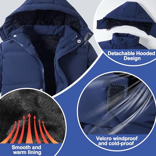 Image of UVIPC 6-12 Years Boys Winter Coat Kids Warm Jacket Wind Water-Resistant Puffy Coats Outwear Toddler Hood Fleece Inner