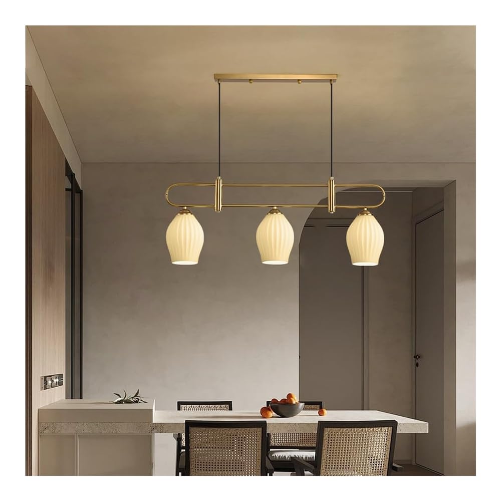 Nowoczesna metalowa lampa wisząca z 4 lampkami z białym szkłem, styl liniowy, regulowany, do jadalni, (złoty, średni rozmiar).