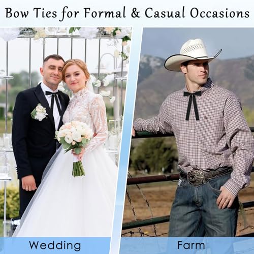Image of Luckyvestir Mens Bow Tie, Western Ties for Men, Black Bowtie for Women, String Colonel Ribbon Tie for Party Prom Wedding