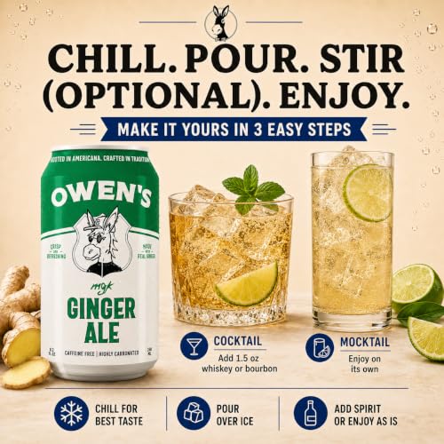 Image of Owen's Premium Non-Alcoholic Sparkling Cocktail and Mocktail Mixer, Drink Mixer for Cocktails, Mocktails, and Party Beverage, 24 Pack of 8.2 fl oz Cans (Ginger Ale)