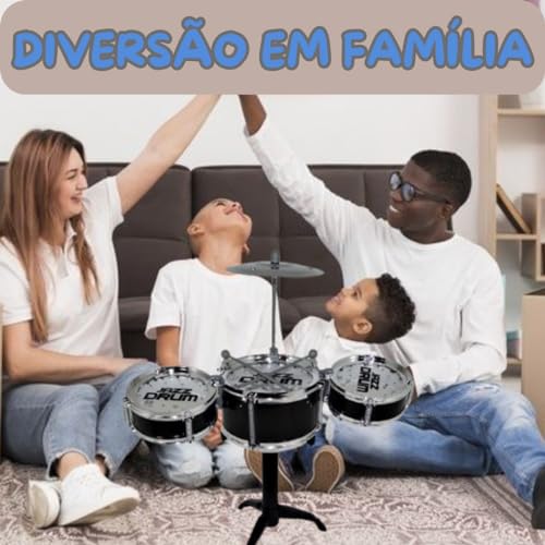 MINI BATERIA MUSICAL 4 PÇS EDUCATIVO BRINQUEDO 3 TAMBORES + 1 PRATO + 2 BAQUETAS + SUPORTE INTERATIV