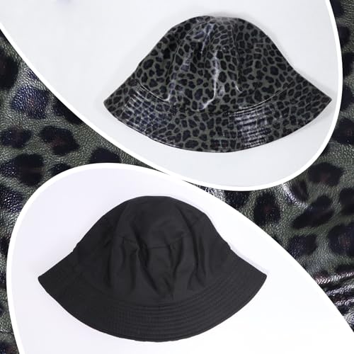Image of Unisex Black Bucket Hat Waterproof Rain Hat Reversible Shiny Rave Bucket Hat for Concert Festival