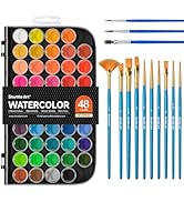 58 Pack Watercolor Paint Set, Shuttle Art 48 Colors Watercolor Pan with 10 Paint Brushes for Begi...