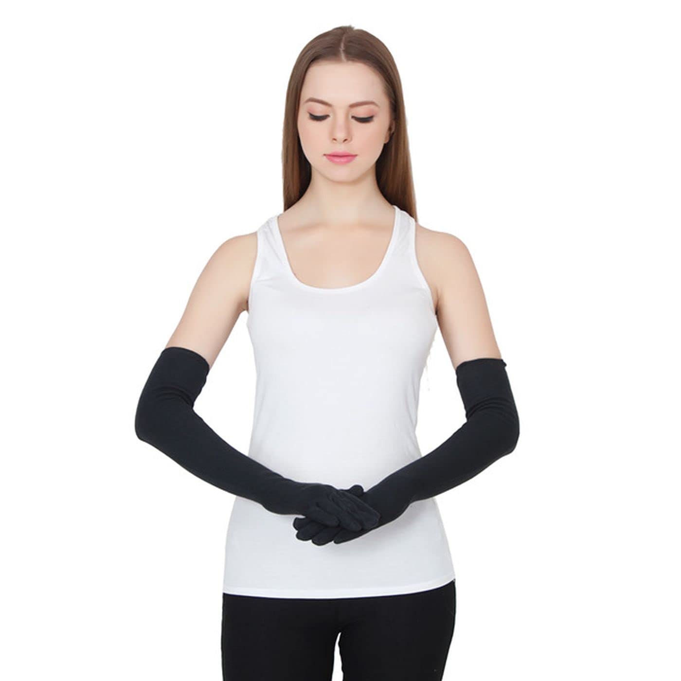 Teemoods Women's Cotton Full Hand Protective Black Summer Gloves, Protection from Sun burns/Dust/Pollution while driving/biking 1