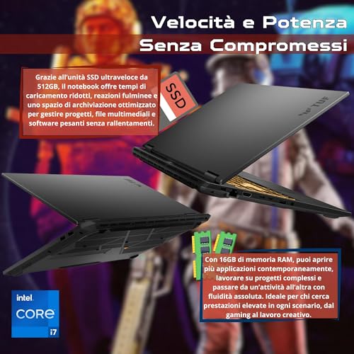 TUF Notebook Gaming 16" WUXGA | IIntel Core i7-14650HX | RTX 5050 8GB | 16 GB RAM DDR5 | SSD 512 Nvme | Win 11 | Laptop Gaming Nuovo | Tastiera RGB Italiana | HDMI | Wi-Fi 6 | Bluetooth 5.3 - Notebook - Immagine 2