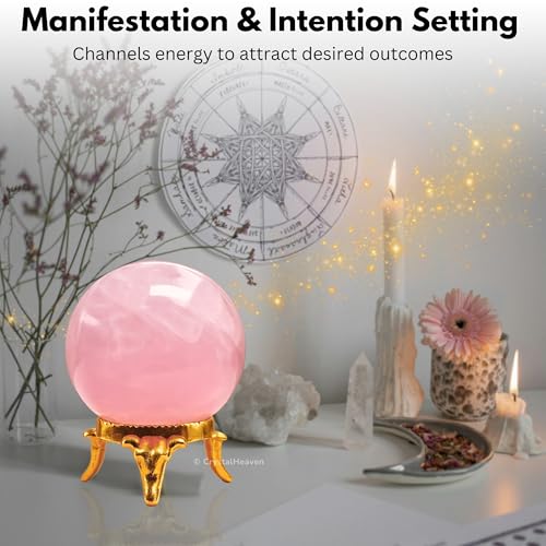 Image of Certified Rose Quartz Crystal Ball for Meditation | Premium Crystal Vastu Items for Home and Feng Shui Items for Good Luck - Pooja Supplies and Spiritual Practices (1.5 inch Inch)