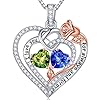 Iefil Rose Heart Necklace Gifts for Wife Women 925 Sterling Silver Double Birthstone Necklace Anniversary Birthday Gifts for Women Jewelry Gifts for Wife Girlfriend Mom Her