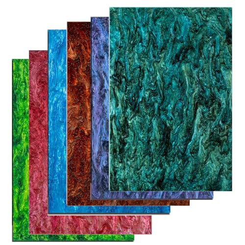 Image of TOEPODO Pearlescent Marble Acrylic Sheets 1 /8 inch Glitter Cast Opaque Plexiglass Sparkly Swirl Acrylic Panels for Laser Cutting Engraving DIY Crafts /Home Deco (6, Sets, 8x12 Inch)