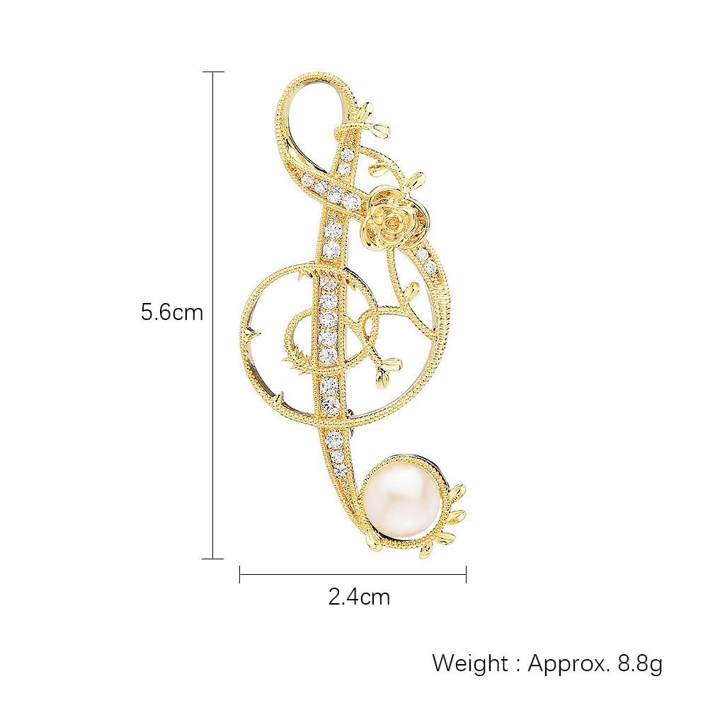 Spilla a Forma di Nota Musicale, Elegante e alla Moda per Donna, con Perla d'Acqua Dolce.