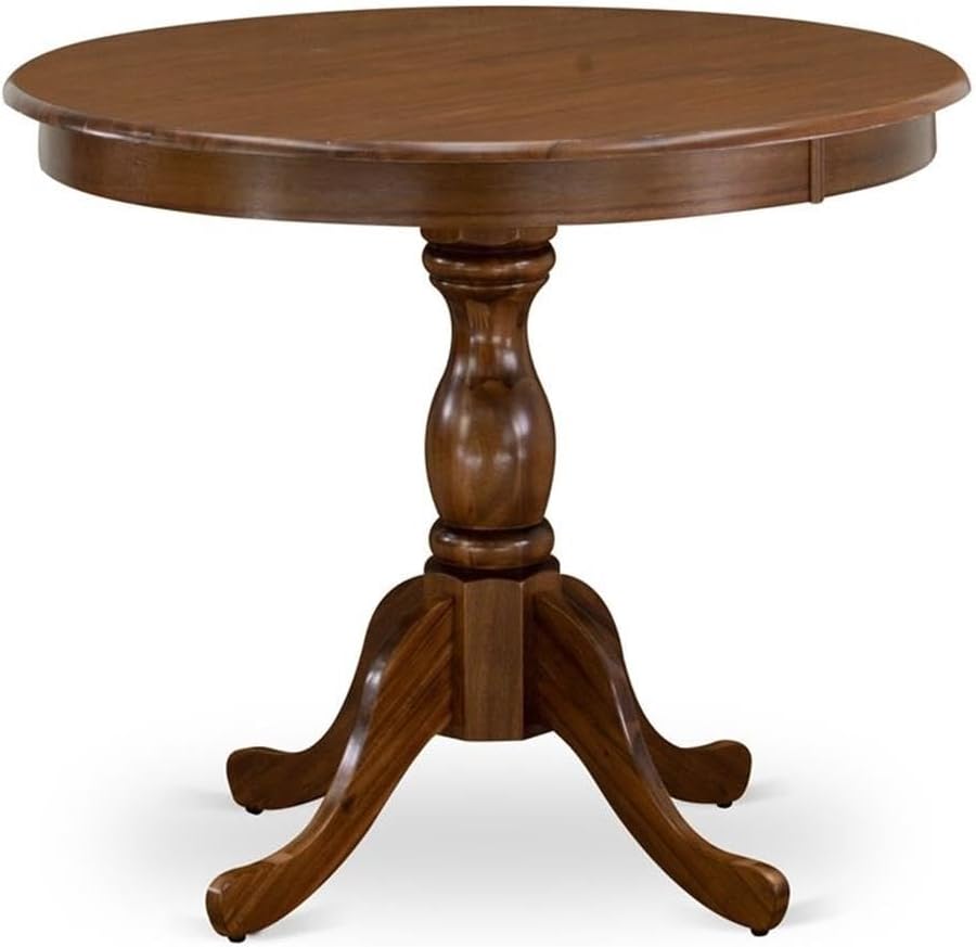 East West Furniture AMT-AWA-TP Antique Kitchen Table - a Round Dining Table Top with Pedestal Base, 36x36 Inch, Walnut