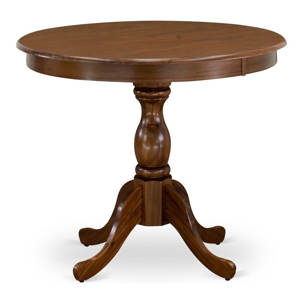 East West FurnitureAMT-AWA-TP Antique Kitchen Table - a Round Dining Table Top with Pedestal Base, 36x36 Inch, Walnut