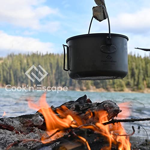 Cook'n'escape Cookware Pot With With Lid Cookware Pot Titanium Hanging Pot With Collapsible Foldable Bail Handle Outdoor Camping Backpacking Hiking Campfire #TOP1