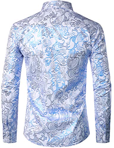 Zeroyaa Men's Luxury Prom Design Slim Fit Long Sleeve Button Up Party Dress Shirts Zzcl48 White Royal Xx-Large #TOP1
