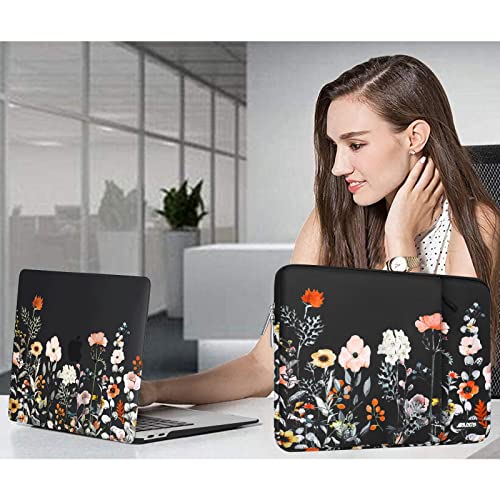 Mosiso Laptop Sleeve Compatible With Macbook Air/Pro, 13-13.3 Inch Notebook, Compatible With Macbook Pro 14 Inch 2023-2021 A2779 M2 A2442 M1, Garden Flowers Polyester Vertical Bag With Pocket, Black #TOP4