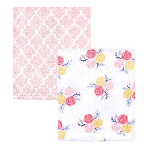 Image of Hudson Baby Unisex Baby Silky Plush and Coral Fleece Blanket, Blossoms, 30x36 inches