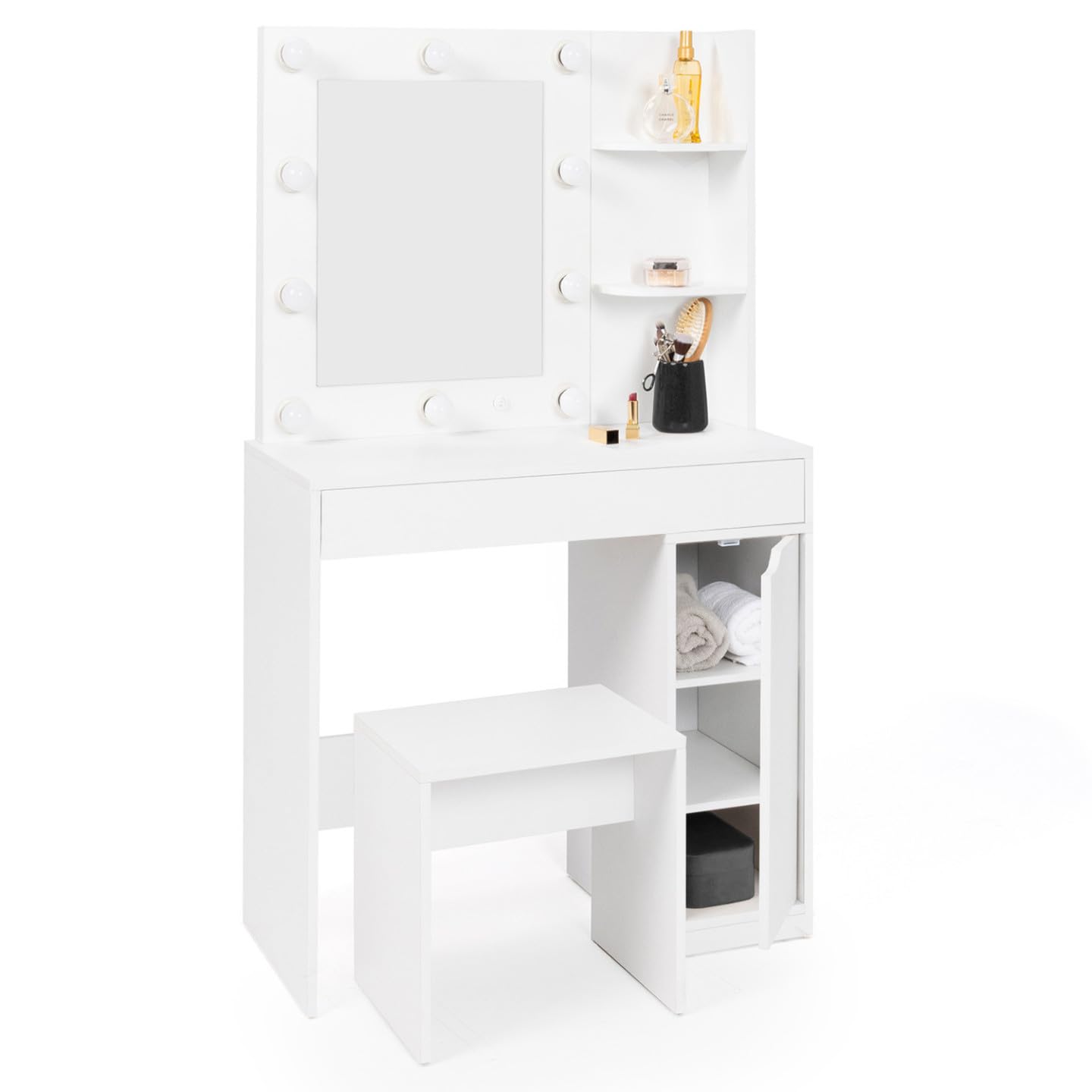 IDMarket - Coiffeuse Zelia Blanche Miroir LED
