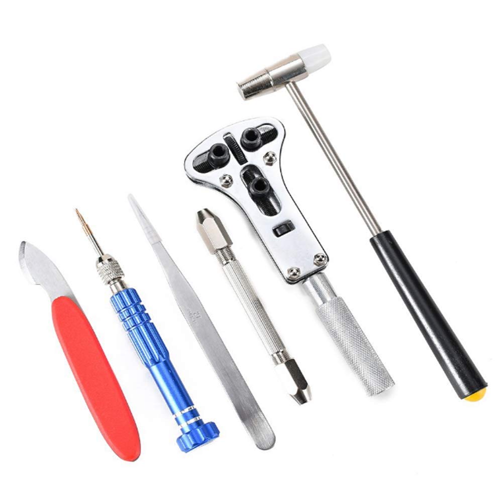Kit de reparación de relojes en estuche de transporte, kit de herramientas de reparación de correa de reloj que incluye martillo, kit de herramientas de reemplazo de pilas de reloj para reparar vari