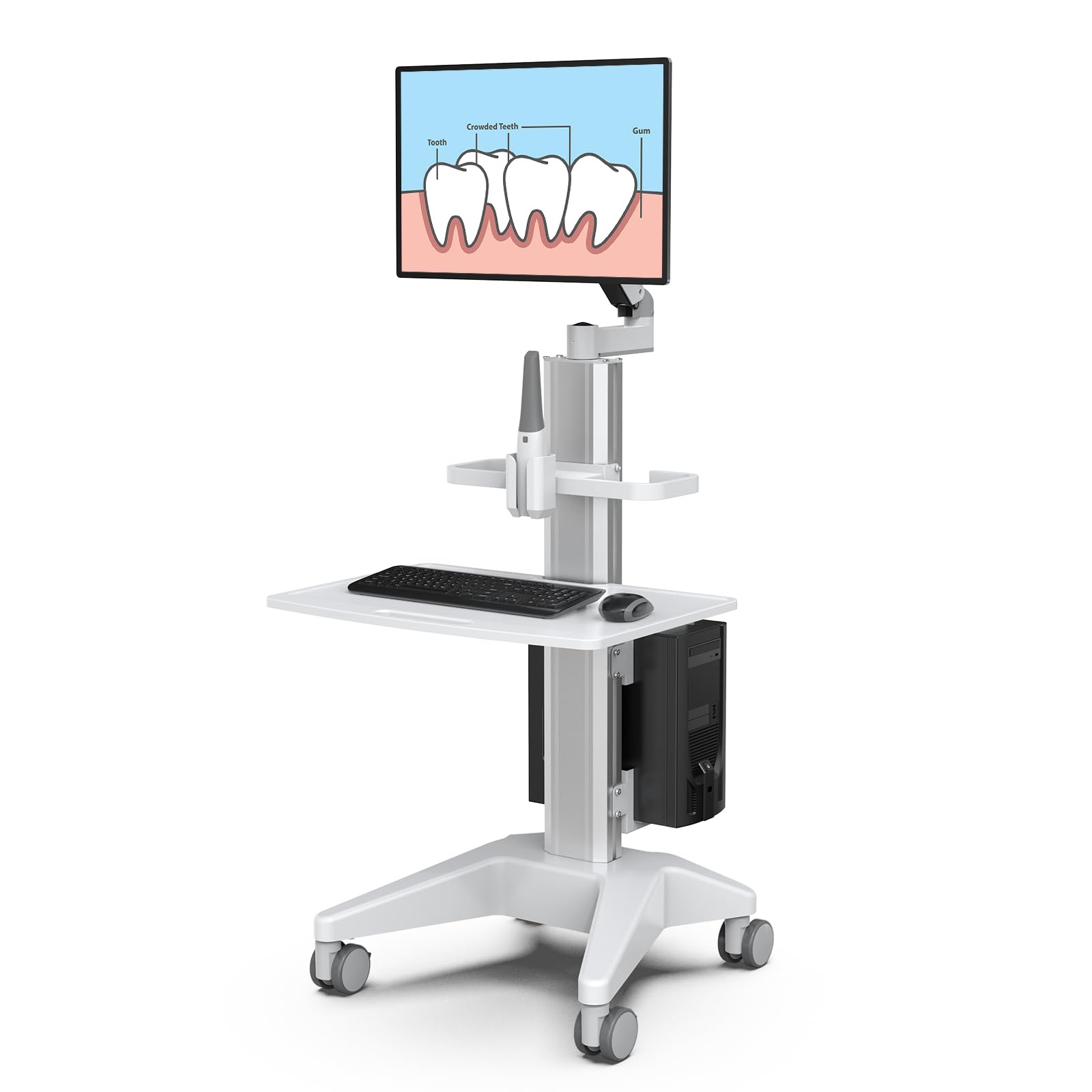 BEWISER Medizinischer Rollwagen Monitor Halterung Mobiles Podium, Mobiler Laptopwagen Robuste Basis, Computertisch Trolley für Zahnklinik, Krankenpflege,PC Workstation