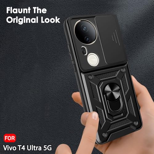 Image of TheGiftKart Tough Armor Bumper Back Cover Case for Vivo T4 Ultra 5G | Sliding Camera Cover, Kickstand & Ring Holder | 360 Degree Protection Back Cover Case for Vivo T4 Ultra 5G (PC & TPU, Black)