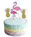 Glitter Pink Flamingo Party Cake Cupcake Toppers Pineapple Cake Topper, Set of 6