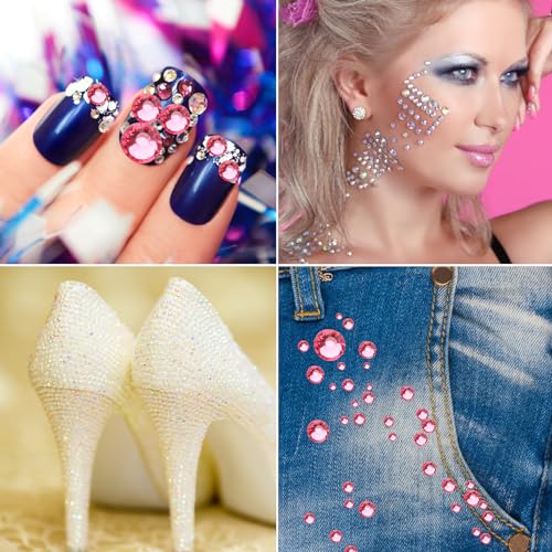 Image of Glue Fix Flatback Rhinestones Glass Diamantes Gems for Nail Art (ss12 1440pcs, Rose)
