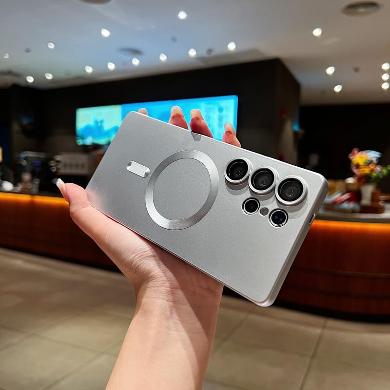 Image of LuxuryKase Premium MagSafe Case for Samsung Galaxy S25 Ultra | Shockproof & Anti-Scratch Cover | Soft Silicone with Wireless Charging | Camera Lens Guard - Silver