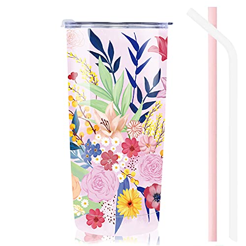 NymphFable 20oz Rosa Flor Taza Termo Cafe para Llevar Taza Termica Acero Inoxidable Taza Personalizada