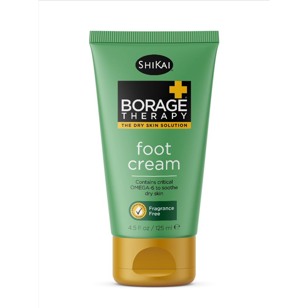 Shikai - Borage Therapy Plant-Based Dry Skin Foot Cream, Combat Dry, Cracked & Flakey Skin On Feet & Lower Legs, Good For Dry Skin Caused By Diabetes, Non-Greasy (Unscented, 4.2 Ounces)