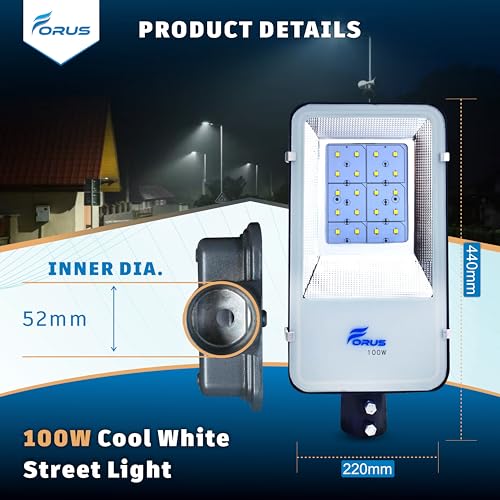 Image of Forus LED Street Light 120W Waterproof IP66, Cool White 120 Watt LED Street Light Outdoor for Road, Parking, Garden & Security Lighting, High Power Energy Efficient, 5 Years Warranty (1 Pc)
