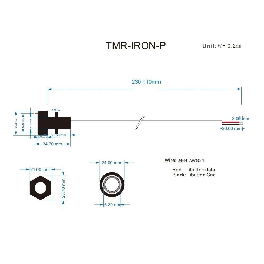 Lot de 10 prises DS1990A iButton DS9092 en plastique + lecteur de sonde en cuivre TMR-IRON-P
