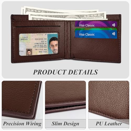 Mens Slim Wallet, PU Leather Credit Card Wallet Bifold Wallets for Men and Boys, Lightweight Men's Wallet for Work, Shopping, Travel (Black)3