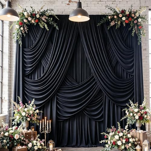 Image of 30ft x 12ft Black Backdrop Curtains for Wedding Parties, Wrinkle Free Photo Backdrop Drapes 6 Panels 5x12ft Back Drop Cloth for Birthday Retirement Halloween Photography Background