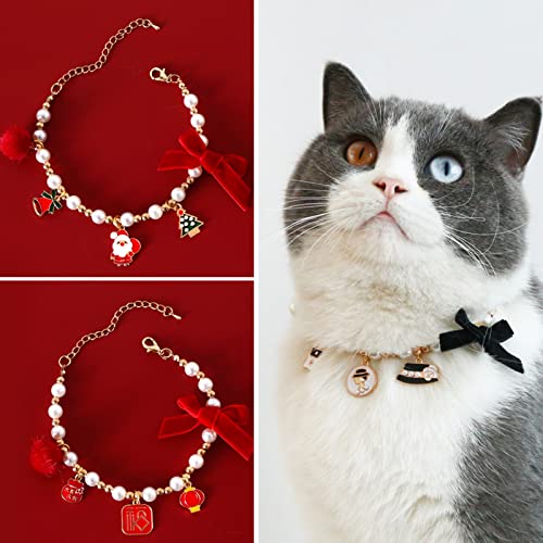 Hunde-Perlen-Halsband, 1 Stück, Haustier-Perlen-Halskette, verstellbare Perlen, Hunde-Halskette mit süßem Weihnachtsanhänger und Schleife, für Hunde, Katzen, Welpen, Katzen, Weiß, S