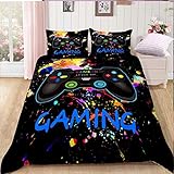 Blue Gamepad Duvet Cover Twin Size,Boy Teens Video Games Gaming Bedding Set,Game Console Controller Playstation 4 Pattern Duvet Cover,Game Bedrooom Decor (1Duvet Cover +1Pillowcase)