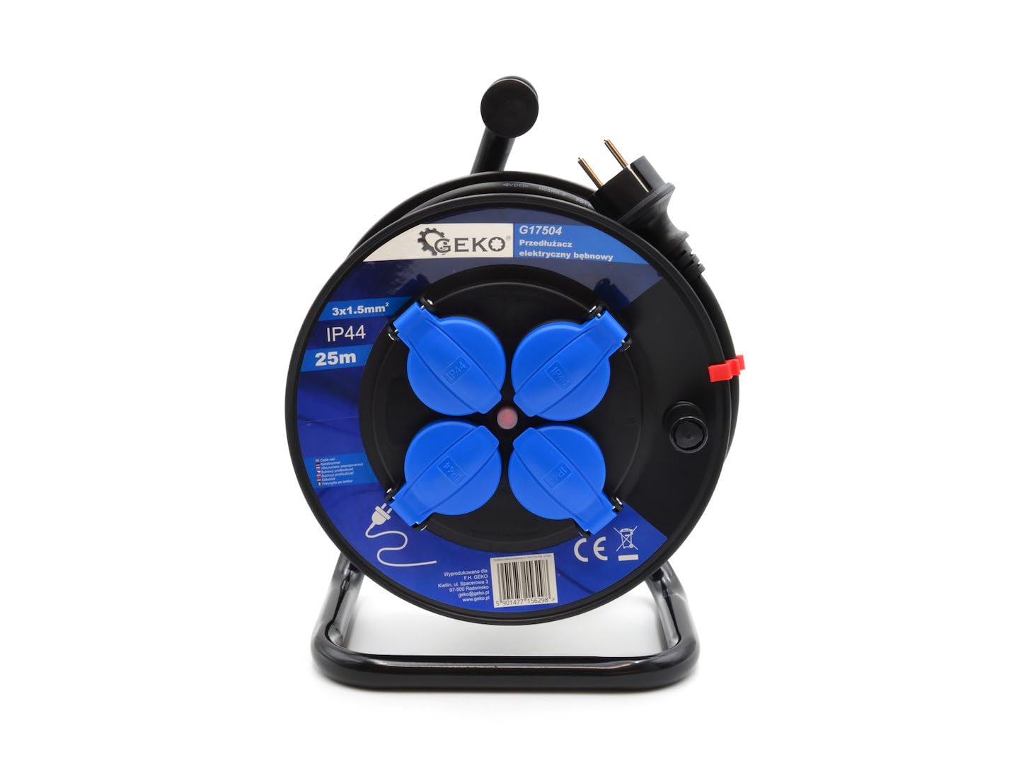 BSD Enrouleur de Rallonge Électrique 3x1,5mm² 25m IP44-4 Prises 230V, 16A, 3200W, Protection IP44, Idéal pour Intérieur et Extérieur