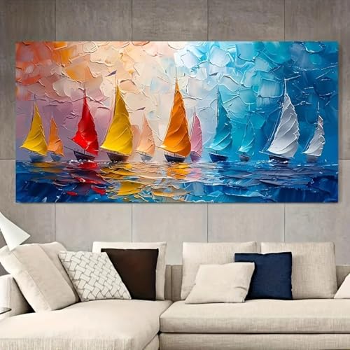 Tableau voilier abstrait résolvant le manque d'espace mural 40x80 - 5