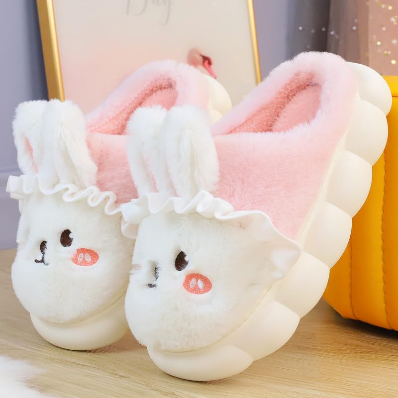 Cartoon Cute Rabbit Soft Cute Cute Plush Slippers, Heel Wrapped Cotton Slippers,Animal Home Shoes3