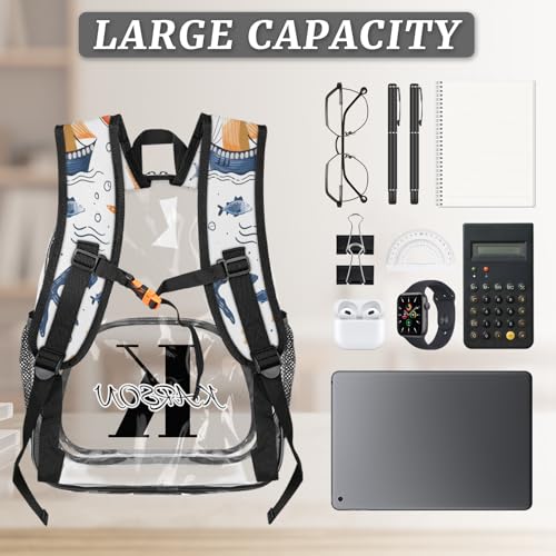 Personalized Large Clear Backpack Stadium Approved Heavy Duty PVC Plastic Custom Beach Coastal Transparent Backpacks See Through Bag with Name, Ocean Theme3