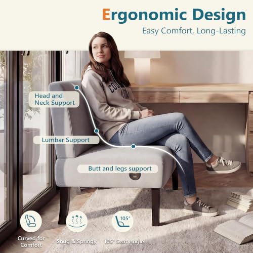 Image of Armless Accent Chair Loveseat, Small Sofa, Grey Cotton-Linen, Modern | STHOUYN Oversized Slipper Chair, for Living Room Bedroom Corner Side, Waiting Room Chairs